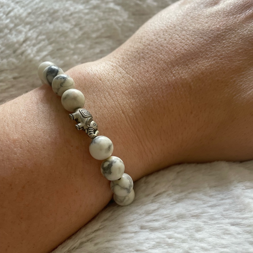 White Howlite Lucky Elephant Bracelet